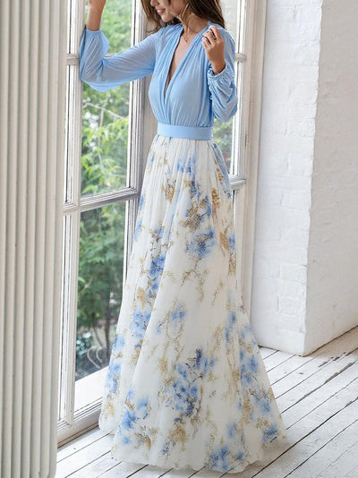 Elena | Elegant Long Dress with Floral Pattern