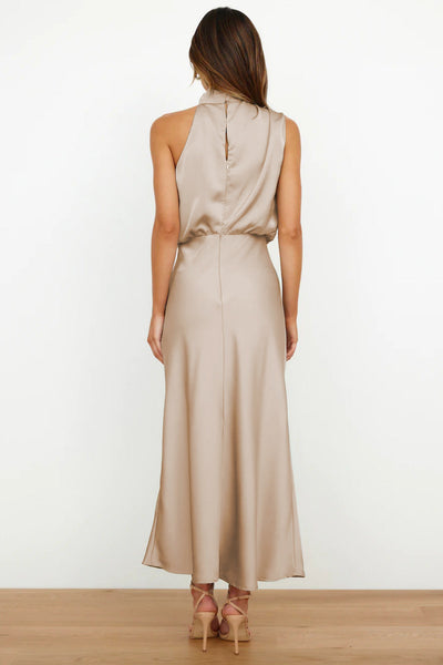 Caroline | Long Satin Dress with Halter Neck