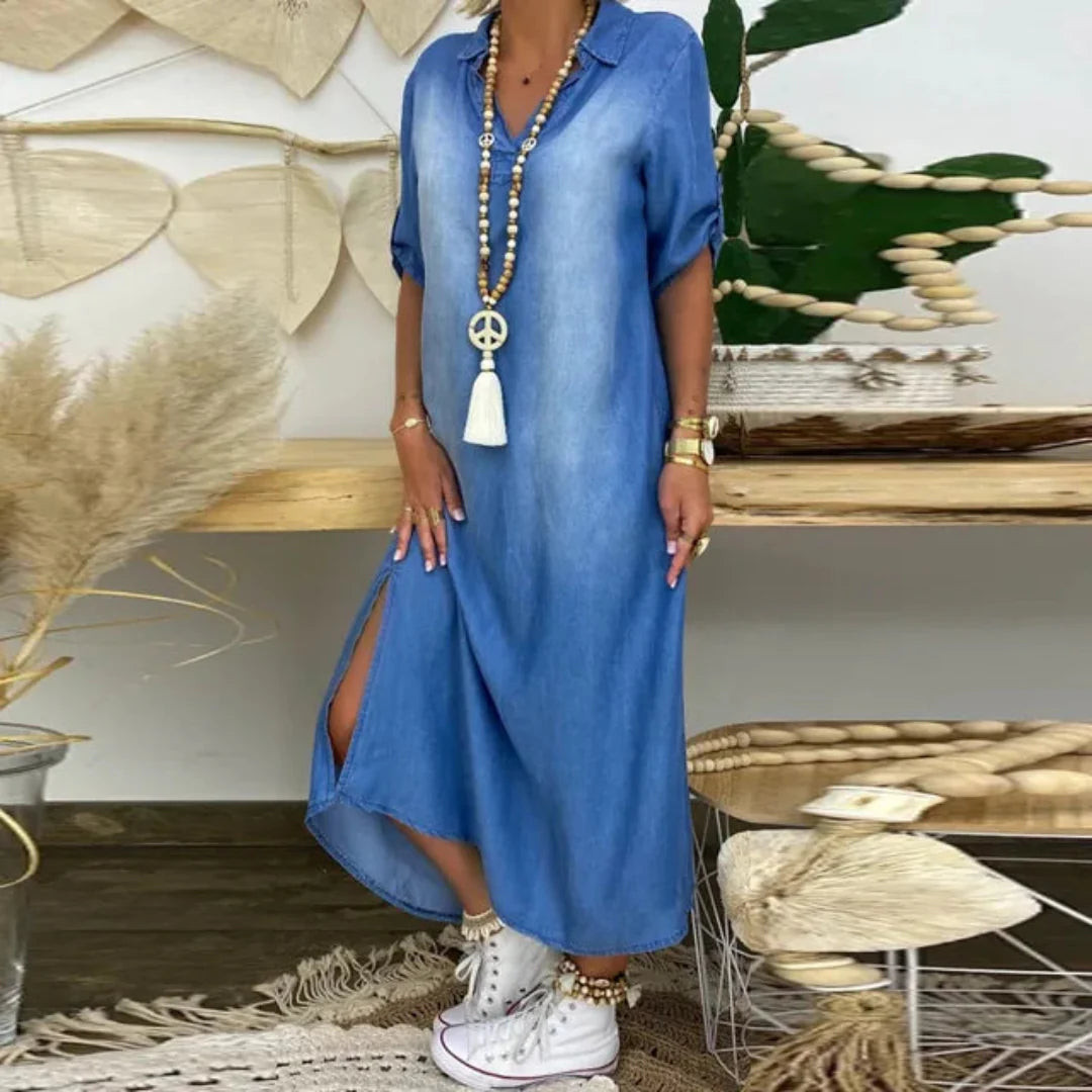 Ilse | Summer V-Neck Half Denim Dress