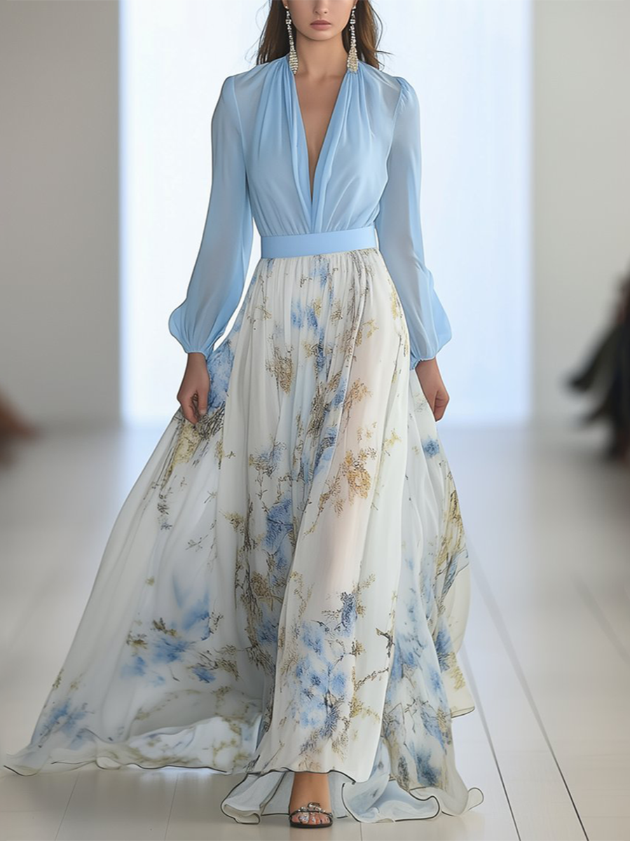 Elena | Elegant Long Dress with Floral Pattern