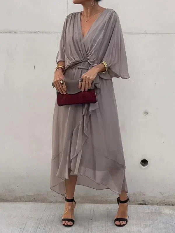 Monica | Elegant Chiffon Silk Dress with Alluring V-Neck