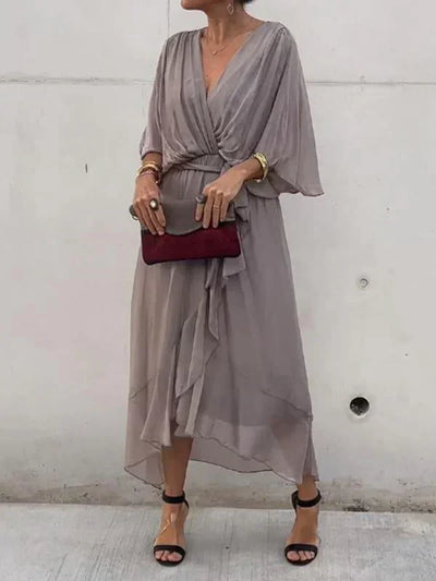 Monica | Elegant Chiffon Silk Dress with Alluring V-Neck