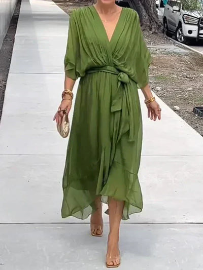 Monica | Elegant Chiffon Silk Dress with Alluring V-Neck