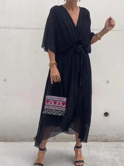Monica | Elegant Chiffon Silk Dress with Alluring V-Neck