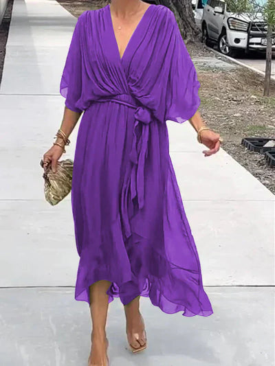 Monica | Elegant Chiffon Silk Dress with Alluring V-Neck