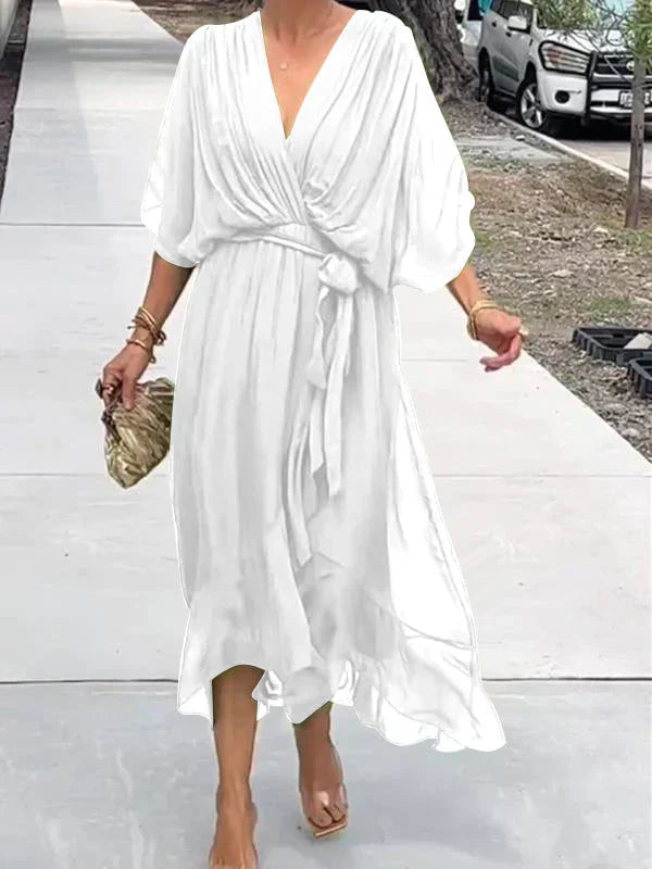 Monica | Elegant Chiffon Silk Dress with Alluring V-Neck