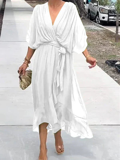 Monica | Elegant Chiffon Silk Dress with Alluring V-Neck