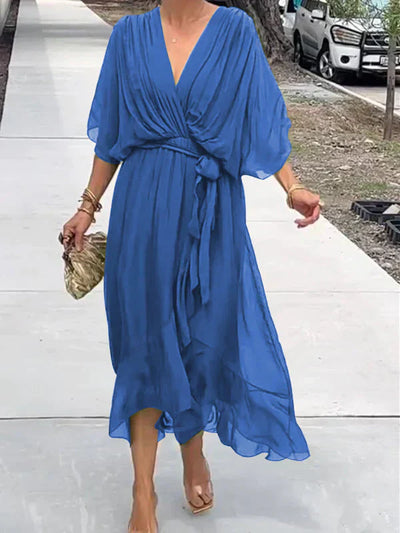 Monica | Elegant Chiffon Silk Dress with Alluring V-Neck