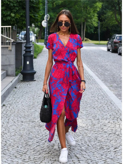 Vada | Sunset Stroll V-Neck Slit Print Dress