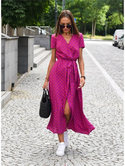 Vada | Sunset Stroll V-Neck Slit Print Dress