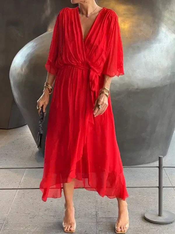 Monica | Elegant Chiffon Silk Dress with Alluring V-Neck