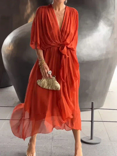 Monica | Elegant Chiffon Silk Dress with Alluring V-Neck