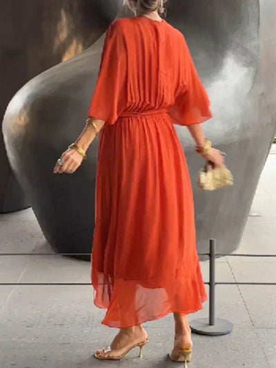 Monica | Elegant Chiffon Silk Dress with Alluring V-Neck