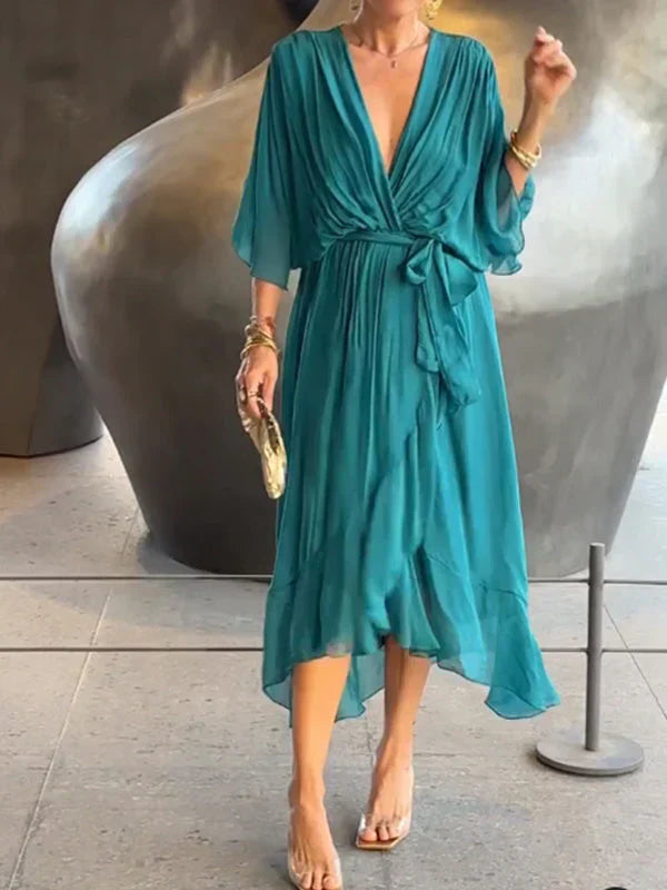 Monica | Elegant Chiffon Silk Dress with Alluring V-Neck
