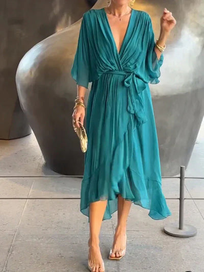 Monica | Elegant Chiffon Silk Dress with Alluring V-Neck