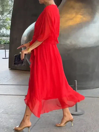 Monica | Elegant Chiffon Silk Dress with Alluring V-Neck
